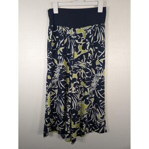 Clara Sun Woo Capri Pants Womens Medium Wide Leg Navy Green Floral Pull-On